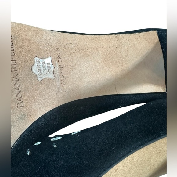 Banana Republic Black Suede Heel Ivory Bow Sz 10 - Picture 3 of 7